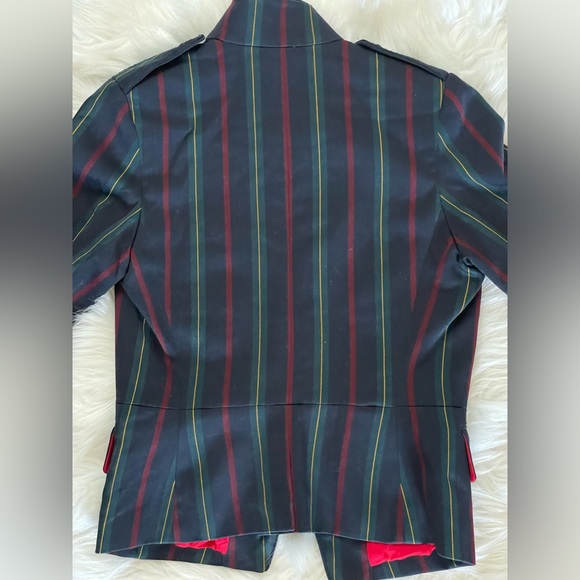 Shanghai Tang SIZE 2 (XS) Stripe Mandarin Blazer Jacket Navy - Picture 8 of 17